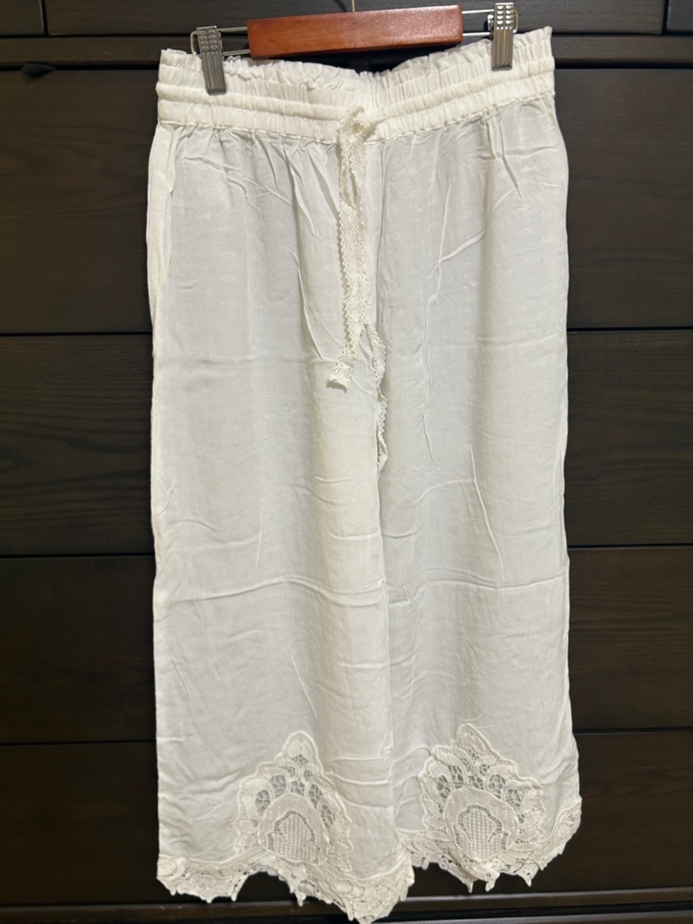 Love by Anthropologie White Lace-Trim pajama Pants